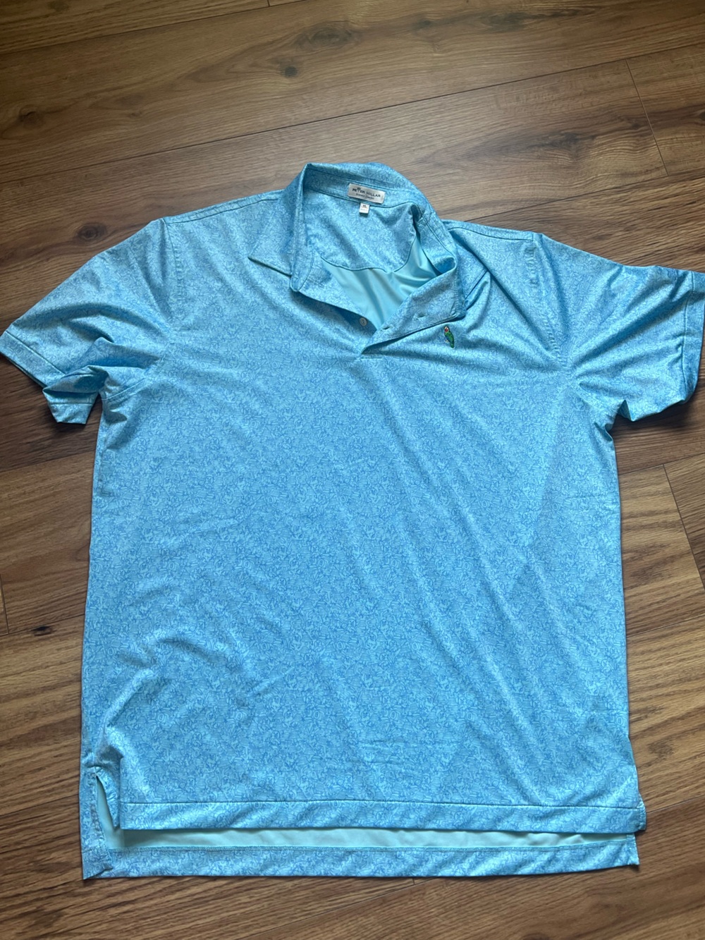 Peter Millar Summer Comfort Abaco Club Golf Polo Shirt Blue Parrot Print XL